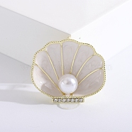 Alloy Enamel Brooches, Plastic Pearl & Rhinestone Pin, Jewely for Women, Shell, White, 33x38mm(PW-WG87316-01)