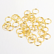 Iron Open Jump Rings, Nickel Free, Golden, 8x0.7mm, 21 Gauge, Inner Diameter: 6.6mm, about 12500pcs/1000g(IFIN-A018-8mm-G-NF)