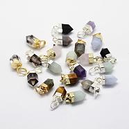 Natural Gemstone Pointed Charms, with Brass Findings, Long-Lasting Plated, Bullet, 15x6~6.5mm, Hole: 3.5x6mm(G-G720-12)