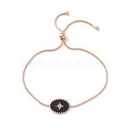 Enamel Oval with Star Link Slider Bracelet with Snake Chain for Women, Light Gold, Black, Inner Diameter: 1-1/8~3-1/8 inch(2.7~7.8cm)(STAS-P302-11KCG)