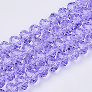 Baking Paint Glass Beads Strands, Faceted Rondelle, Lilac, 4x3.5mm, Hole: 1mm, about 139pcs/Strand, 18.90''(48cm)(EGLA-Q120-D-B01)