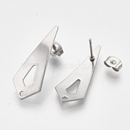 201 Stainless Steel Stud Earring Findings, with Ear Nuts and 304 Stainless Steel Pins, Cone, Stainless Steel Color, 28x11mm, Hole: 1.6mm, Pin: 0.7mm(STAS-S079-54B)