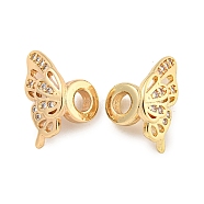 Brass Cubic Zirconia Beads, Long-Lasting Plated, Lead Free & Cadmium Free, Butterfly, Real 14K Gold Plated, 15x8x9mm, Hole: 3mm(KKB-L215-023LG)