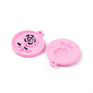 Spray Painted Alloy Pendants, Flat Round with Rose Charm, for Valentine's Day, Pink, 20.5x18x2mm, Hole: 1.5mm(PALLOY-K001-23)