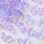 Two Tone Transparent Spray Painted Glass, Butterfly, Plum, 8x15x4.5mm, Hole: 1mm(GLAA-S190-018D-02)