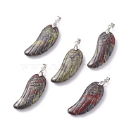 Natural Dragon Blood Pendants, with Platinum Plated Brass Loops, Wing, 36x15~16.6x6.5~7.7mm, Hole: 5x4mm(G-I314-01P-07)
