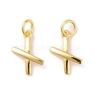 Brass Charms, with Jump Ring, Cadmium Free & Lead Free, Letter X, Real 18K Gold Plated, 13x10x1.5mm, Hole: 3mm(KK-G418-23G)