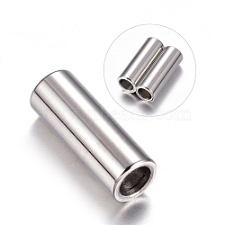 Tarnish Resistant 304 Stainless Steel Magnetic Clasps with Glue-in Ends, Column, Stainless Steel Color, 16x6mm, Hole: 4mm(STAS-K006-07C)