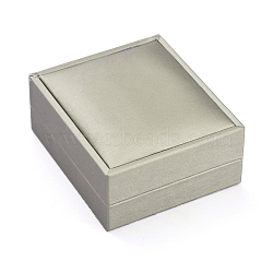 Plastic Jewelry Boxes, Covered with PU Leather, Rectangle, Gray, 8.55x7.45x3.9cm(LBOX-L004-A04)