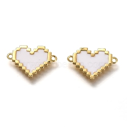 Brass Links Connectors, Long-Lasting Plated, with Enamel, Real 18K Gold Plated, Heart, White, 10x16x1.5mm, Hole: 2.3mm(KK-B026-10G-B)