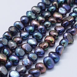 Natural Cultured Freshwater Pearl Beads Strands, Dyed, Two Sides Polished, Midnight Blue, 5~7x5~7x5~7mm, Hole: 0.2mm, about 53pcs/strand, 13.9 inch(PEAR-K004-13A-01)