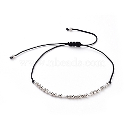 Unisex Adjustable Morse Code Bracelets, Valentines Friendship Bracelets, with Nylon Cord and Platinum Plated Brass Beads, Morse Code Never Give Up, Black, 2.3~8.6cm(BJEW-JB05011-03)