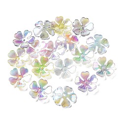 UV Plating Transparent Acrylic Bead Caps, Iridescent, Flower, Mixed Color, 27x2mm, Hole: 2.2mm(MACR-K356-15C)