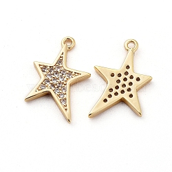 Brass Micro Pave Cubic Zirconia Pendants, Star, Clear, Nickel Free, Real 18K Gold Plated, 15x10x1.5mm, Hole: 1mm(X-KK-S350-283)