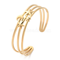 304 Stainless Steel Cuff Bangles for Women, Real 18K Gold Plated, Hollow, Star, 5/8 inch(1.6cm)(BJEW-K263-05G-01)