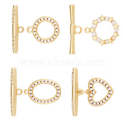 4Sets 4 Styles Brass Micro Pave Clear Cubic Zirconia Toggle Clasps, Cadmium Free & Lead Free, Long-Lasting Plated, Mixed Shapes, Mixed Color, 4.5~16.5x11~20.5x2~3mm, Hole: 0.8~2mm, 1set/style(KK-TA0008-81)