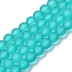 Transparent Glass Bead Strands, Frosted, Round, Light Sea Green, 10mm, Hole: 1.3~1.6mm, about 80pcs/strand, 31.4 inch(X-GLAA-S031-10mm-18)