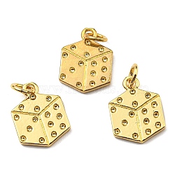 Brass Pendant Rhinestone Settings, with Jump Ring, Long-Lasting Plated, Lead Free & Cadmium Free, Dice Charm, Real 18K Gold Plated, 14x10.5x1.5mm, Hole: 3mm, fit for 0.8mm rhinestone(KK-K341-04G)