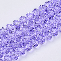 Baking Paint Glass Beads Strands, Faceted Rondelle, Lilac, 4x3.5mm, Hole: 1mm, about 139pcs/Strand, 18.90''(48cm)(EGLA-Q120-D-B01)