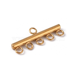 304 Stainless Steel Chandelier Component Links, 6 Loop Connector, Golden, 9x25x2.5mm, Hole: 2mm(STAS-WH0043-06D-G)