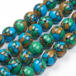 Synthetic Turquoise Beads Strands, Dyed, Round, Colorful, 14mm, Hole: 1mm, about 28pcs/strand, 15.7 inch(40cm)(TURQ-G832-04-14mm)