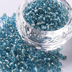 8/0 Glass Seed Beads, Silver Lined Round Hole, Round, Pale Turquoise, 3mm, Hole: 1mm, about 10000 beads/pound(SEED-A005-3mm-23)