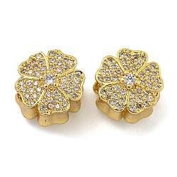 Rack Plating Brass Micro Pave Cubic Zirconia Beads, Long-Lasting Plated, Cadmium Free & Lead Free, Clover, Real 18K Gold Plated, 11x11x10mm, Hole: 4.5mm(KK-I718-45G)