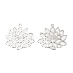 Long-Lasting Plated Brass Pendants, Hollow, Lotus Charm, Platinum, 22.5x25x0.3mm, Hole: 1mm(KK-K336-21P)