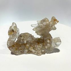 Natural Cherry Blossom Agate Dinosaur Display Decorations, Resin Figurine Home Decoration, for Home Feng Shui Ornament, 85x35x60mm(WG87302-11)