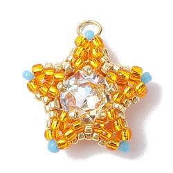 TOHO Seed Beads Pendants, Beaded Star Pendants, Orange, 18x19.5x6.5mm, Hole: 2.5mm(PALLOY-MZ00177-03)