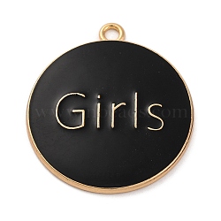 Alloy Enamel Pendants, Golden, Word Girls, Flat Round, 33.5x30x2.5mm, Hole: 2.5mm(ENAM-M009-02C-02G)