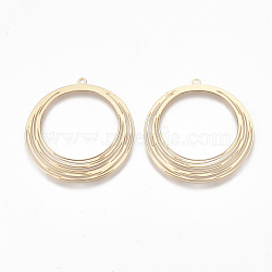 Brass Pendants, Etched Metal Embellishments, Ring, Light Gold, 31.5x30x0.3mm, Hole: 1.2mm(X-KKC-T001-22KC)