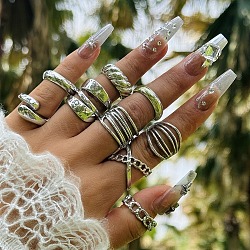 9Pcs 9 Styles Alloy Criss Cross Finger Rings Sets for Unisex, Antique Silver, Inner Diameter: 17~19mm, 1pc/style(PW-WG52168-01)