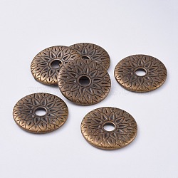CCB Plastic Beads, Flat Round with Flower, Antique Bronze, 31x3mm, Hole: 6mm(CCB-G007-19AB)