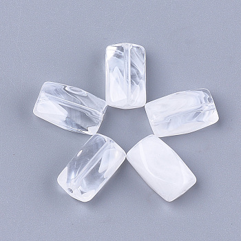 Acrylic Beads, Imitation Gemstone, Faceted, Rectangle, Clear & White, 14x8x5mm, Hole: 1.2mm, about 890pcs/500g
