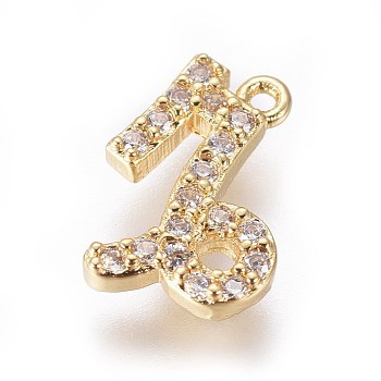 Golden Plated Brass Micro Pave Cubic Zirconia Charms, Twelve Constellations, Capricorn, 10x8x1.8mm, Hole: 0.8mm