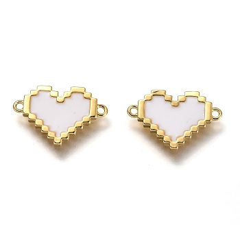 Brass Links Connectors, Long-Lasting Plated, with Enamel, Real 18K Gold Plated, Heart, White, 10x16x1.5mm, Hole: 2.3mm