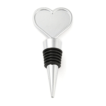 Alloy Red Wine Stopper, Resin DIY Blank Bezel Tray, Silicone Bottle Stopper, Cone, Heart, Tray: 34x37mm, 103x42.5x20.5mm