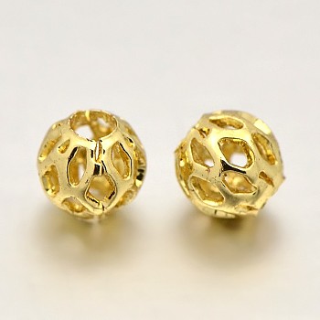 Brass Filigree Beads, Filigree Ball, Hollow Round, Golden, 4mm, Hole: 1mm