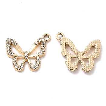UV Plating Alloy Pendants, with Crystal Rhinestone, Butterfly Charms, Golden, 20x23x2.5mm, Hole: 2mm