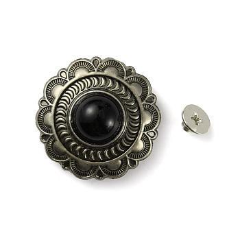 Alloy Decorative Rivets, with Synthetic Turquoise, DIY Accessaries, Flat Round with Flower, Black, 25x11mm, Hole: 2.5mm