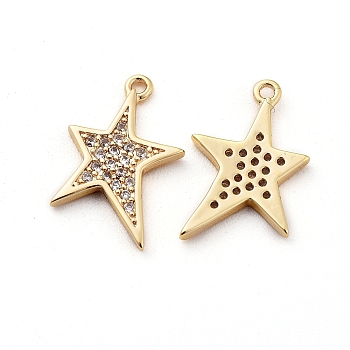 Brass Micro Pave Cubic Zirconia Pendants, Star, Clear, Nickel Free, Real 18K Gold Plated, 15x10x1.5mm, Hole: 1mm