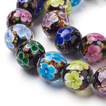 Handmade Inner Flower Lampwork Beads Strands, Round, Colorful, 14mm, Hole: 2mm, 25pcs/strand, 12.99 inch