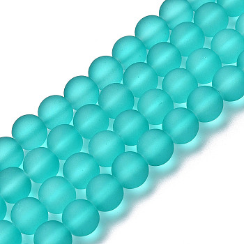 Transparent Glass Bead Strands, Frosted, Round, Light Sea Green, 10mm, Hole: 1.3~1.6mm, about 80pcs/strand, 31.4 inch