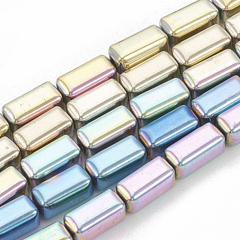 Electroplate Non-magnetic Synthetic Hematite Beads Strands, Cuboid, Mixed Color, 8x4x4mm, Hole: 1mm, about 60pcs/strand, 16.53 inch
