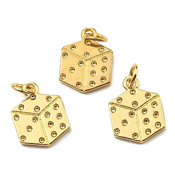 Brass Pendant Rhinestone Settings, with Jump Ring, Long-Lasting Plated, Lead Free & Cadmium Free, Dice Charm, Real 18K Gold Plated, 14x10.5x1.5mm, Hole: 3mm, fit for 0.8mm rhinestone
