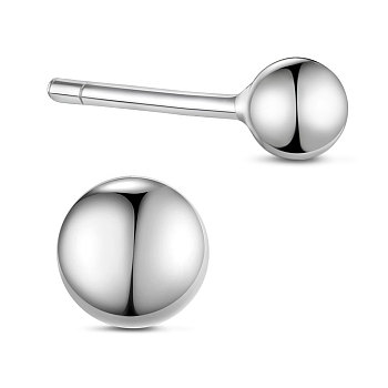 SHEGRACE Rhodium Plated 925 Sterling Silver Stud Earrings, Round, Platinum, 3mm