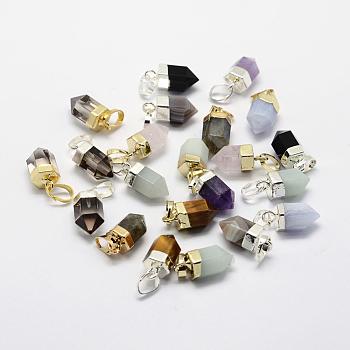 Natural Gemstone Pointed Charms, with Brass Findings, Long-Lasting Plated, Bullet, 15x6~6.5mm, Hole: 3.5x6mm