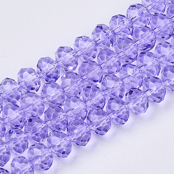 Baking Paint Glass Beads Strands, Faceted Rondelle, Lilac, 4x3.5mm, Hole: 1mm, about 139pcs/Strand, 18.90''(48cm)