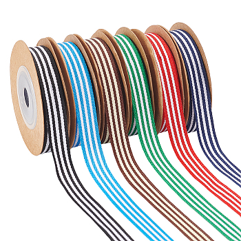 6 Rolls 6 Colors Polyester Stripe Ribbons, Garment Accessories, Mixed Color, 3/8 inch(10mm), about 5 yards/Roll, 1 color/roll